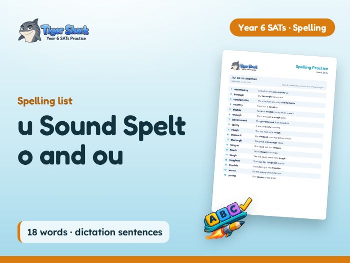 u Sound Spelt o and ou: Year 6 Spelling List