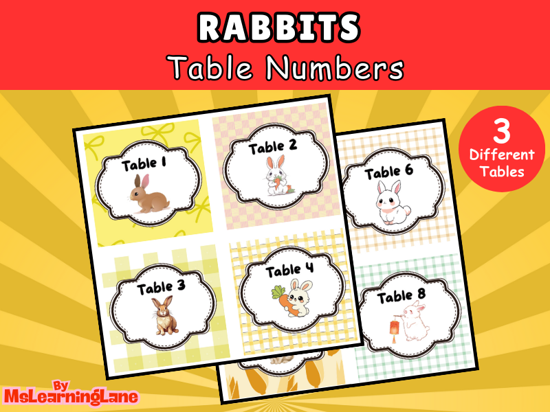 Rabbits Table Labels | Spring-Themed Printable Classroom Decor for Group Organisation