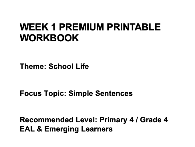 Level 1 Foundation Language Skills – Week 1 Workbook