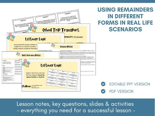 Real Life Division & Remainders in Context | Lesson Notes, Slides & Activities