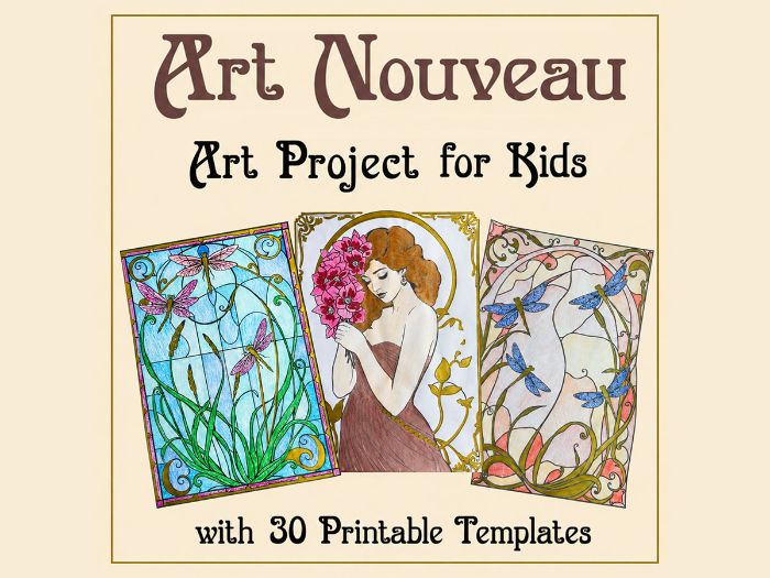 Art Nouveau Mixed Media Art Project - Printable Templates Inspired by Mucha & Tiffany