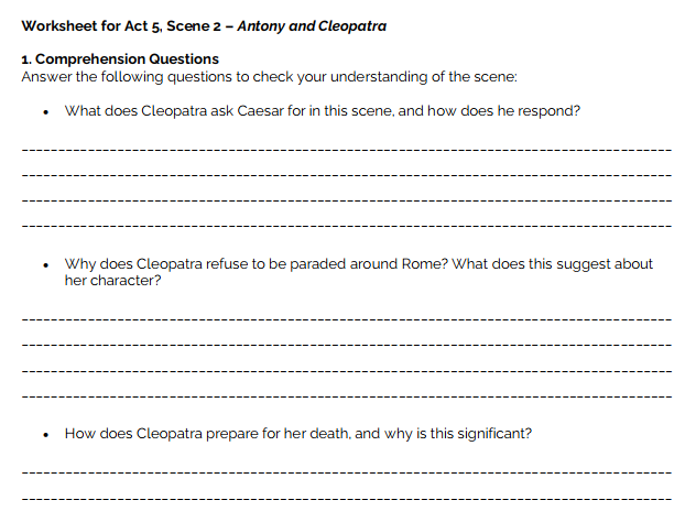 Antony and Cleopatra Act 5 Scene 2 Analysis Worksheets