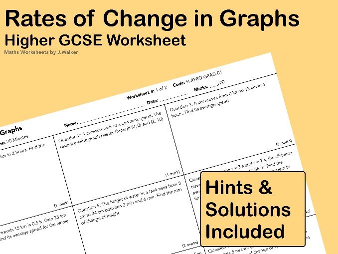 GCSE Maths Worksheet: Rates of Change in Graphs- Higher Tier