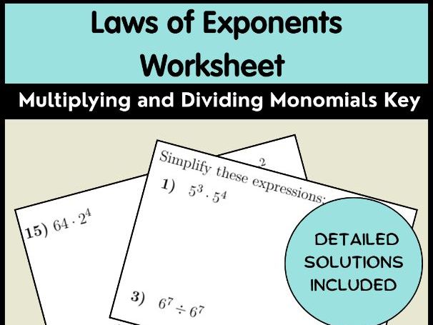 Laws of Exponents Worksheet | Multiplying and Dividing Monomials Key