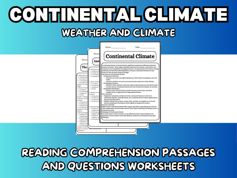 Continental Climate - Weather and Climate Reading Comprehension ...