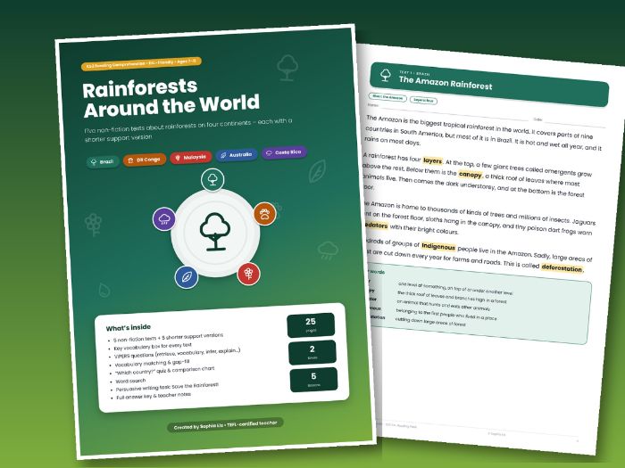 Rainforests KS2 Reading Comprehension Pack