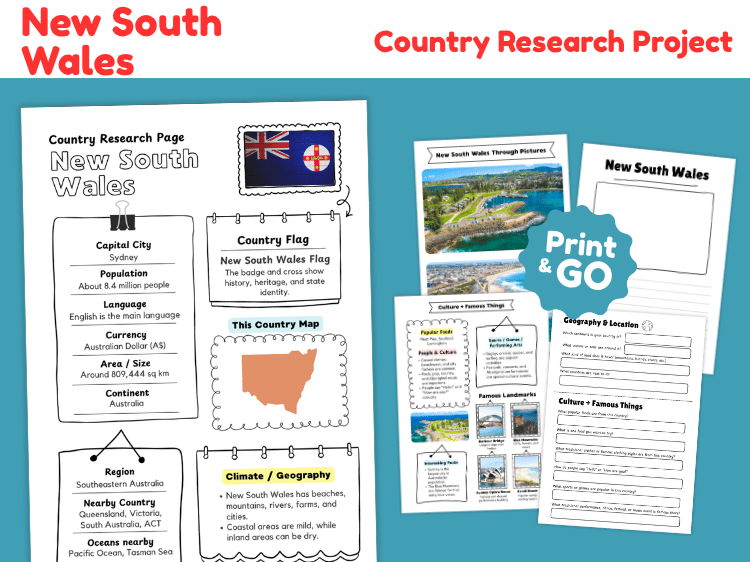 New South Wales Research Project | Australian State Geography Worksheets