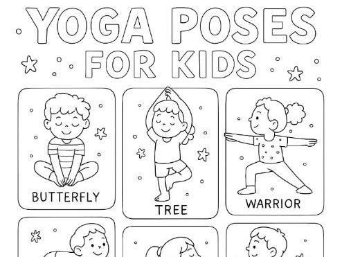 Yoga Poses for kids Classroom Display Colouring Sheet Poster
