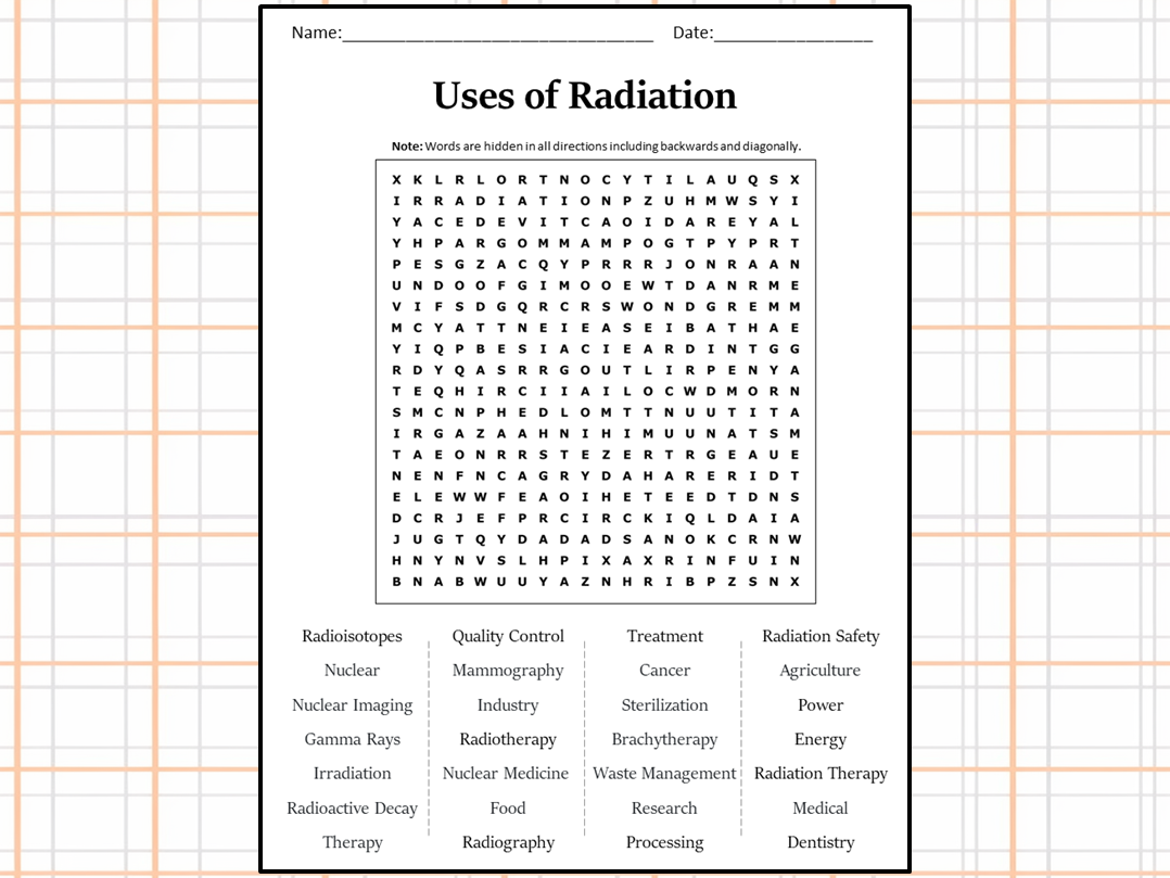 Uses of Radiation Word Search Puzzle Worksheet Activity Teaching
