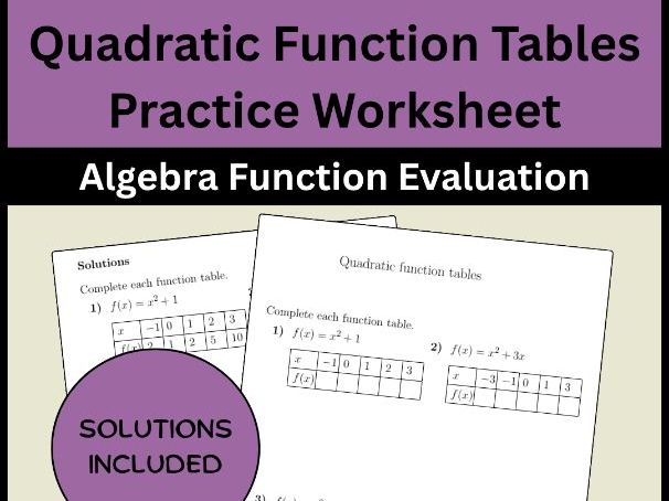 Quadratic Function Tables Practice Worksheet Algebra Function Evaluation