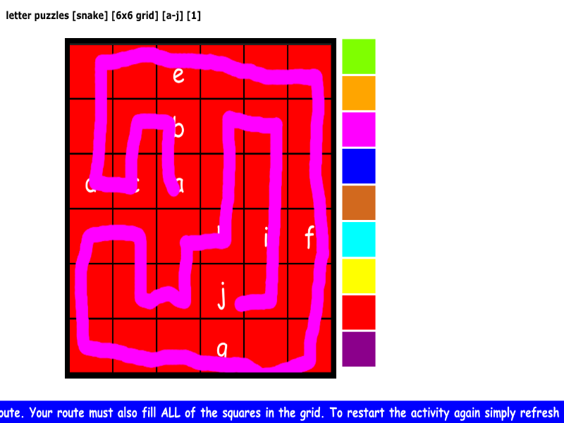 letter puzzles [snake] [6x6 grid] [a-j] [1]