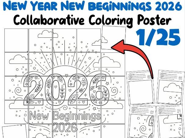 New Year New Beginnings 2026 Collaborative Coloring Poster | January Activity