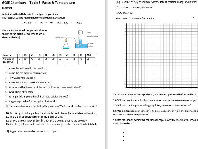 aqa 9 1 gcse sciencechemistry rate of reaction temperature