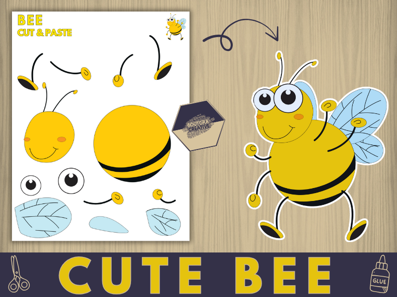 Printable Bee Craft Activity for Kids Summer, Spring Fun! | Color, Cut, & Paste