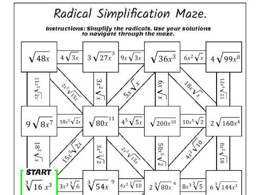 Simplification of Radicals maze-3