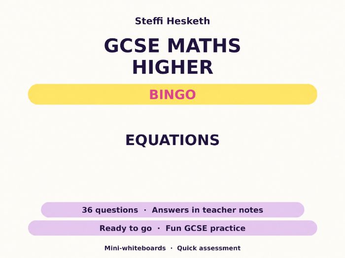 Equations GCSE Maths Higher Bingo