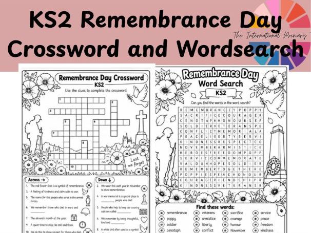 KS2 Remembrance Day Activities | Poppy Day Wordsearch & Crossword Worksheets
