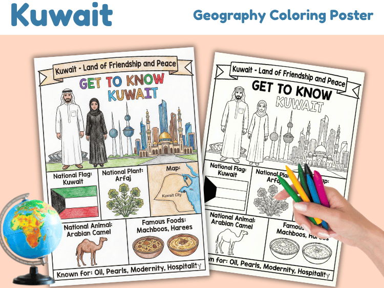 Kuwait Geography Coloring Poster | Country Facts Activity