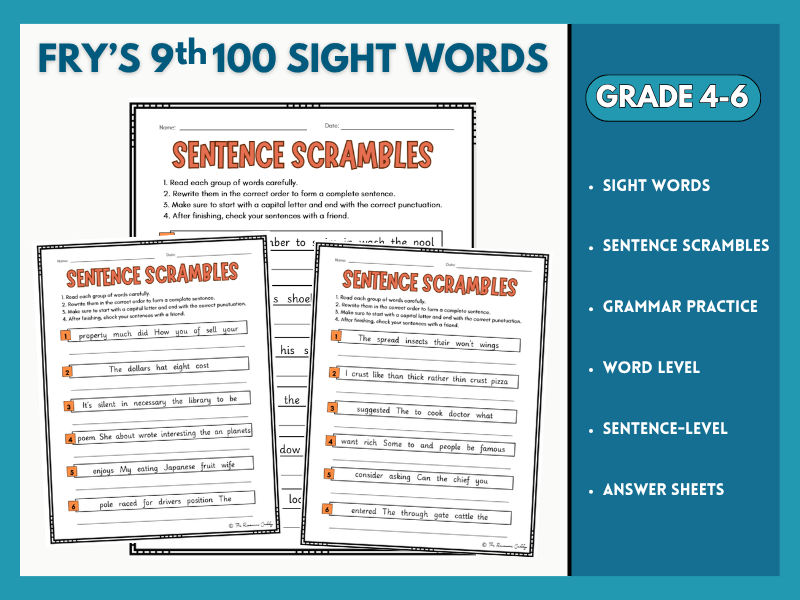 Sentence Scrambles | Fry's 9th 100 Sight Words