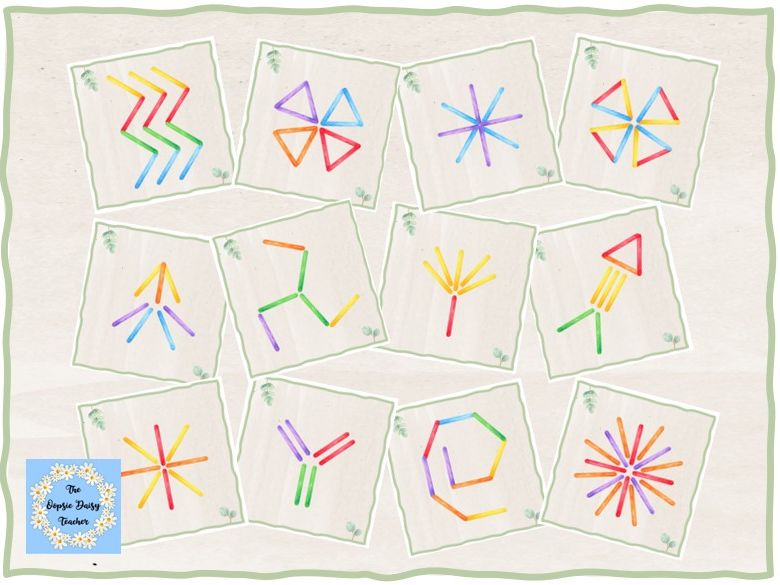 Lolly Stick Pattern Cards - Fireworks/Bonfire Night (Natural Theme)