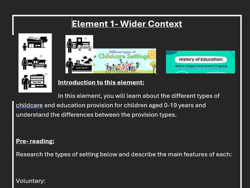 Gen 2 ( Teaching from Sept 2025) T-LEVEL Education and Early years- Element 1- Full resource pack.