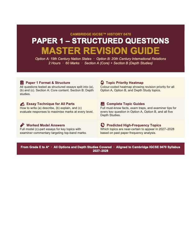 CIE IGCSE History 0470 Paper 1 Structured Questions Master Revision ...