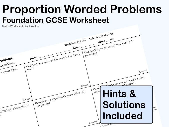 GCSE Maths Worksheet: Proportion Worded Problems - Foundation Tier