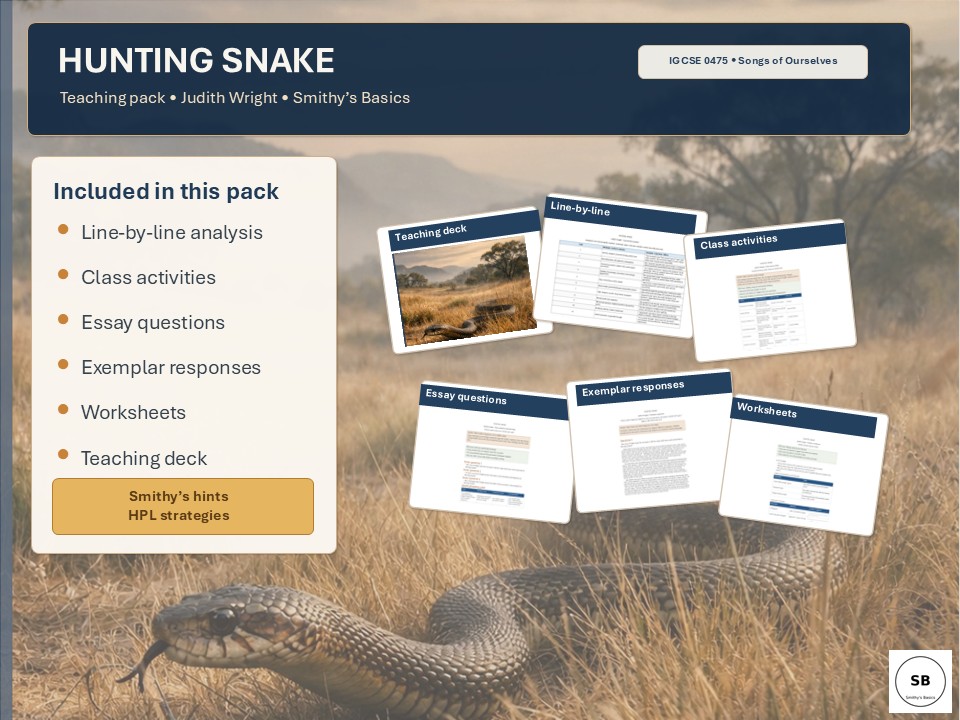"Hunting Snake" by Judith Wright - Full teaching pack for the poem - from Smithy's Basics