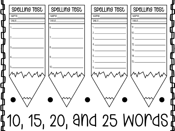 Pencil-Themed Spelling Test Templates - 10, 15, 20 & 25 Words - KS1-KS3