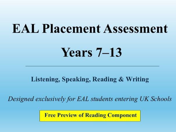 Secondary EAL Placement Assessment – Reading Component | FREE SAMPLE | Ready to administer