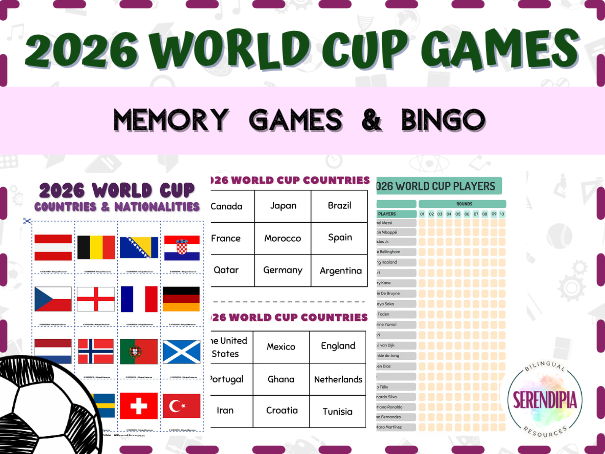 2026 Football World Cup Bingo & Memory Games | Printable | Geography Activities | ESL Vocabulary