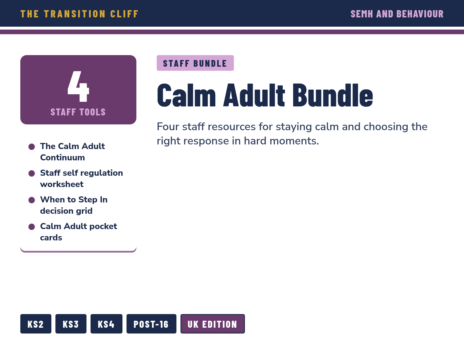 Calm Adult Bundle for SEND Staff (UK): De escalation Continuum, Self Regulation and Decision Grid