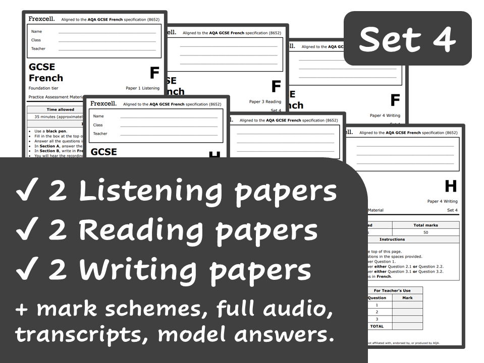 AQA GCSE French (2026) – Foundation & Higher Practice Paper Pack (Set 4)