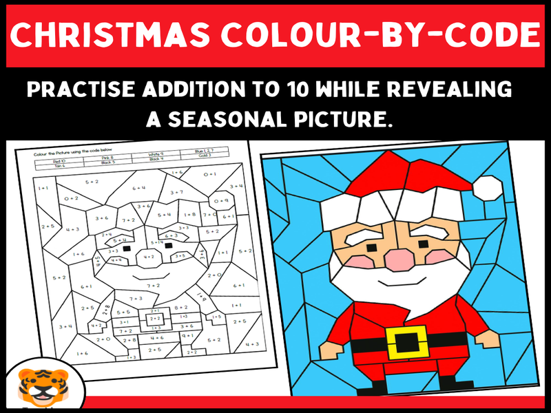 Christmas Colour-by-Code Maths Activity | Addition to 10 | Primary Christmas Numeracy Worksheet