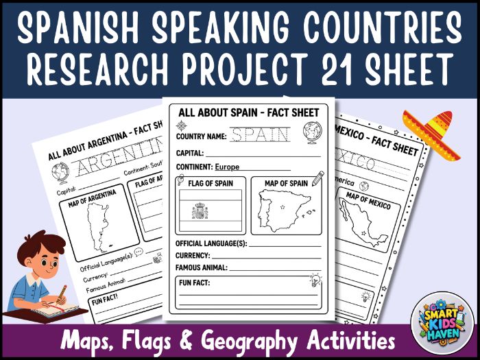 Spanish Speaking Countries Research Project 21 Country Maps Flags & Fact Sheets