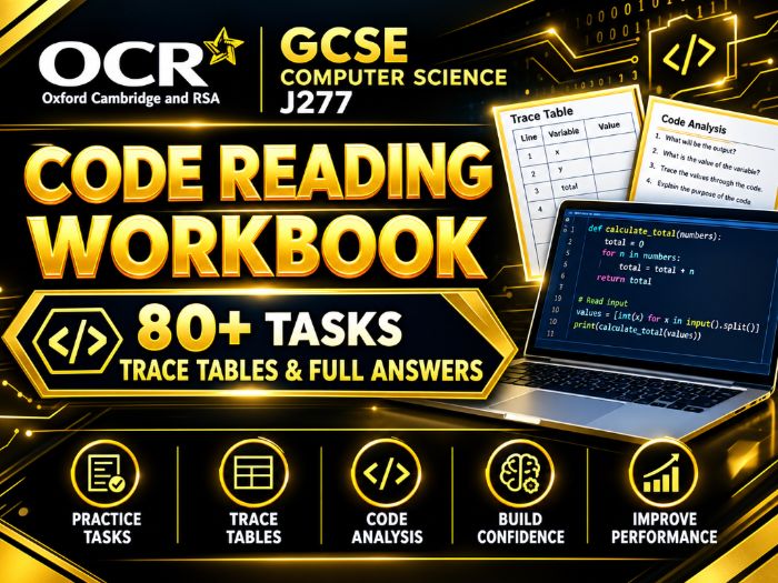 OCR GCSE Computer Science J277 Code Reading Workbook | 80+ Tasks, Trace Tables & Full Answers