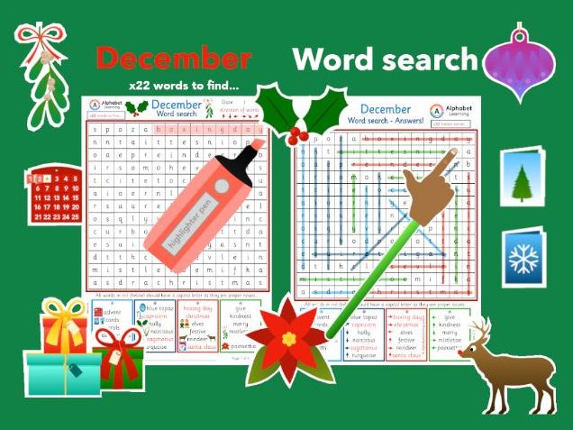 Wordsearch - December x22 words to find