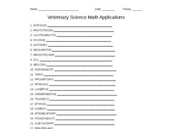 Veterinary Math Applications Word Scramble for Vet. Science Students ...