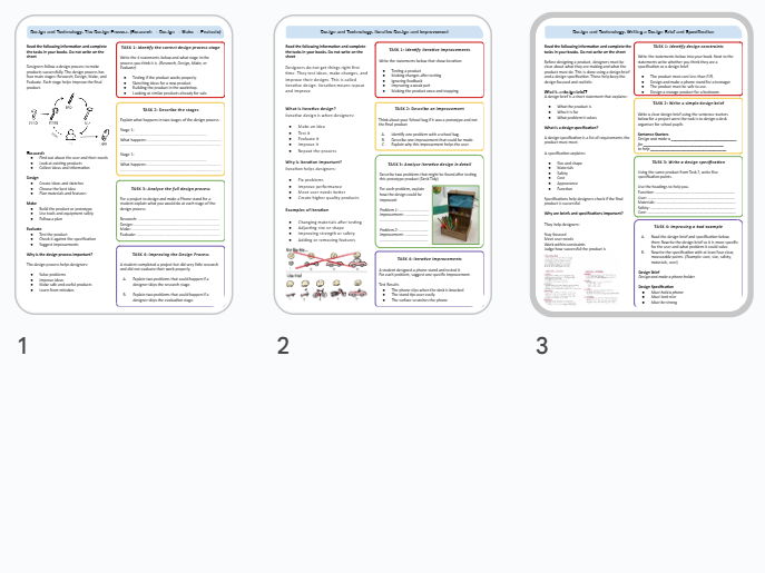 Design & Technology – Independent Cover Work x 3 (Design Process & Iteration)