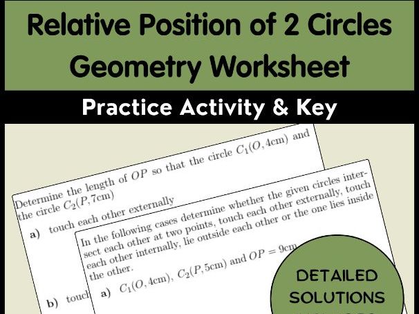 Relative Position of 2 Circles Geometry Worksheet Practice Activity & Key