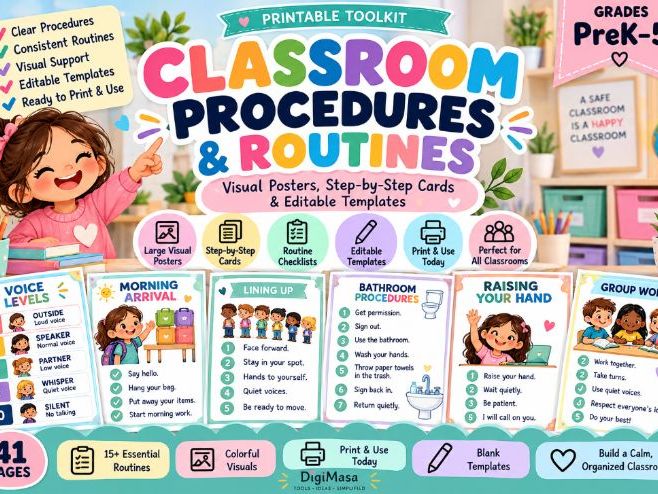 Classroom Procedures & Routines Toolkit | Visual Posters & Step-by-Step Cards