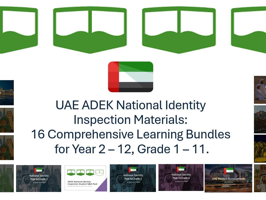 Complete UAE National Identity Whole School Resources (Flash Cards, Year 2–10 Lessons, Thematic Packs + ADEK Q&A Prep)