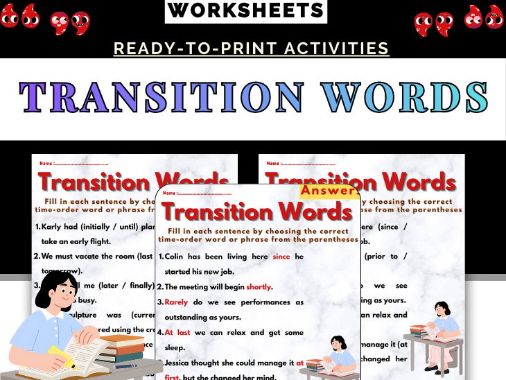 Transition Words Worksheets | Grammar and Writing Practice | Time-Order Words