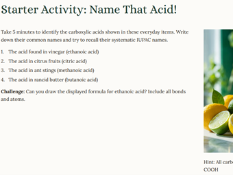 AS Level Chemistry - Unit 18.1 Carboxylic acids