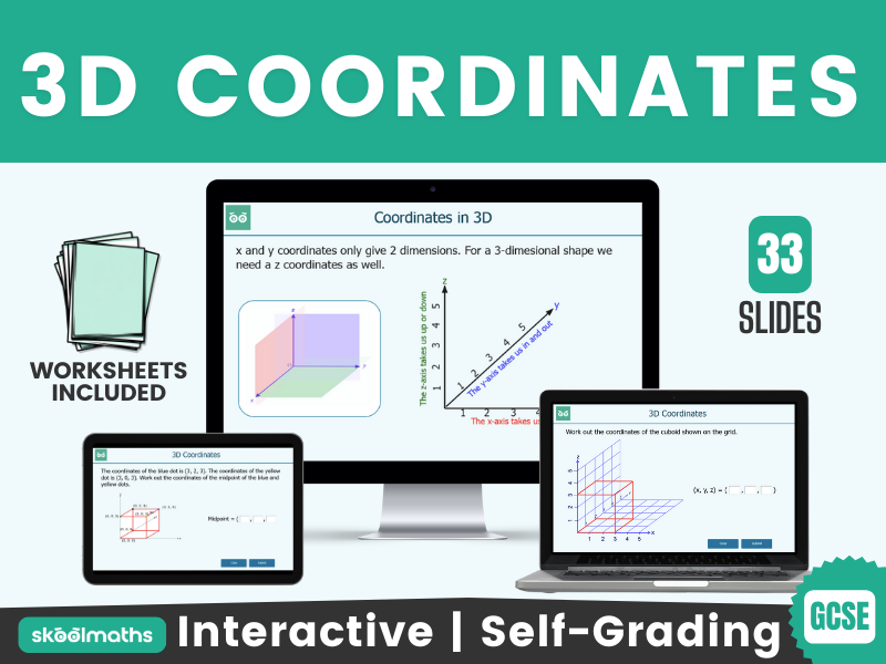 3D Coordinates - GCSE Interactive Digital Maths Lesson and Activities
