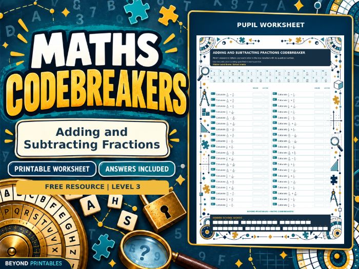 FREE Adding and Subtracting Fractions | Maths Codebreaker | Answers Included
