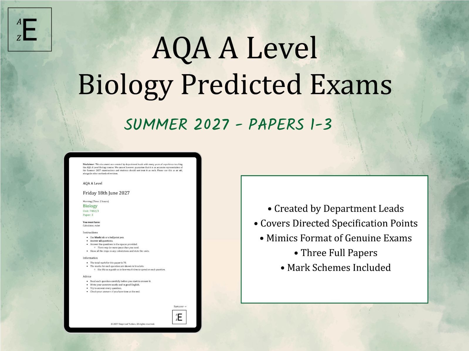 Summer 2027 AQA A Level Biology Predicted Exams - Papers 1-3