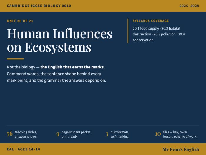 IGCSE Biology 0610 U20 Human Influences on Ecosystems — EAL