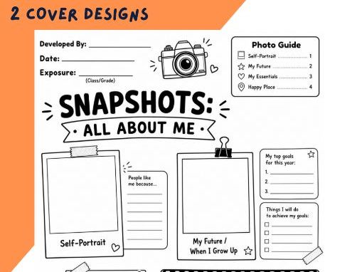 All about me - Snapshot Gallery (Polaroid) bulletin board design and worksheets