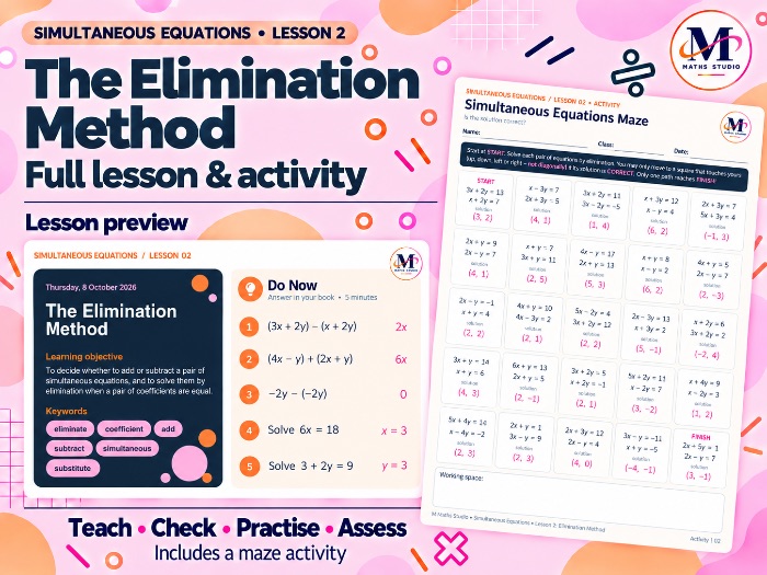 Simultaneous Equations - Elimination Method | Lesson & Activity